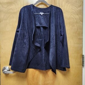 J.Jill Size 1X Faux Suede Open Front Jacket Navy
